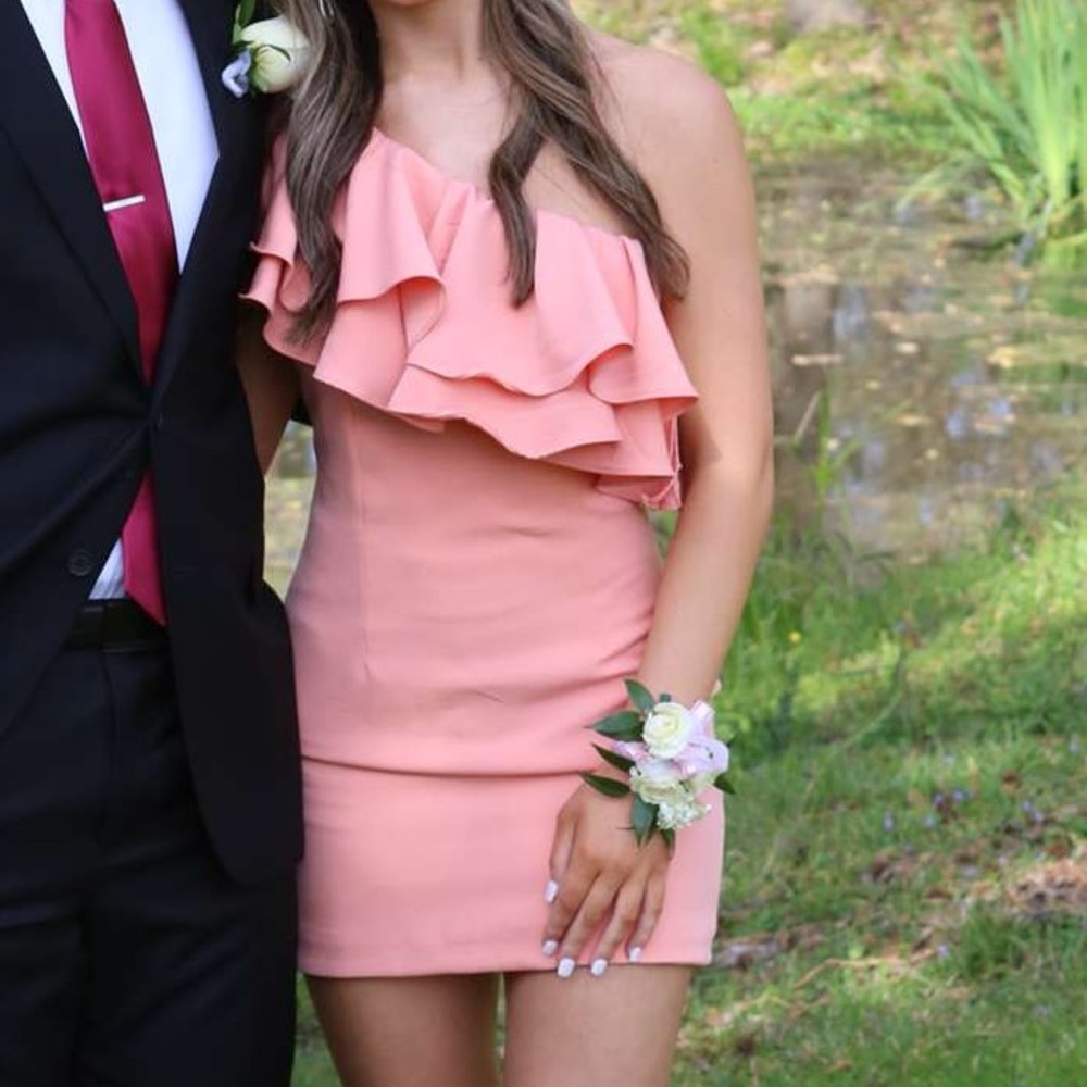 DO+BE Pink Asymmetrical Ruffled Bodycon Dress